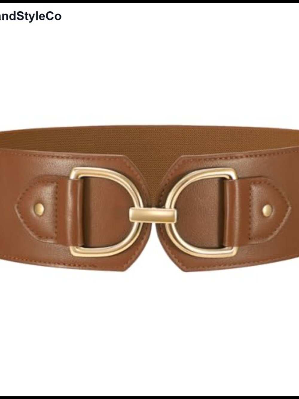Women's Wide Elastic PU Leather Belt with Gold Buckle